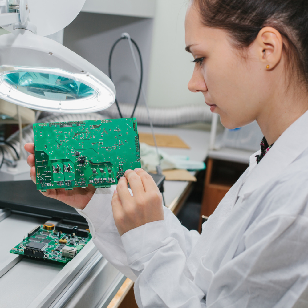 Worker in a microchip production factory